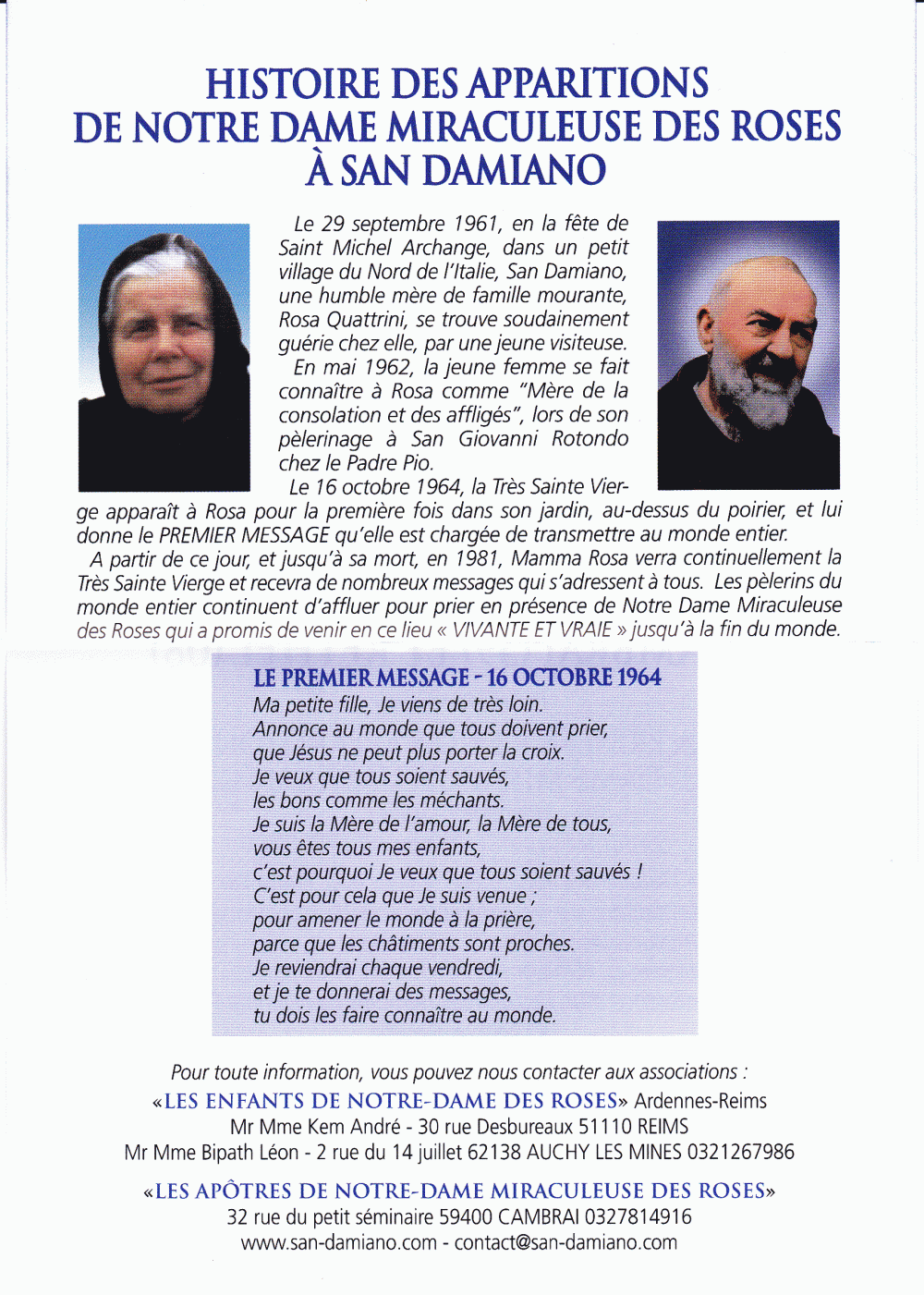 Notre Dame des Roses San Damiano (Italie) En communion avec Padre Pio