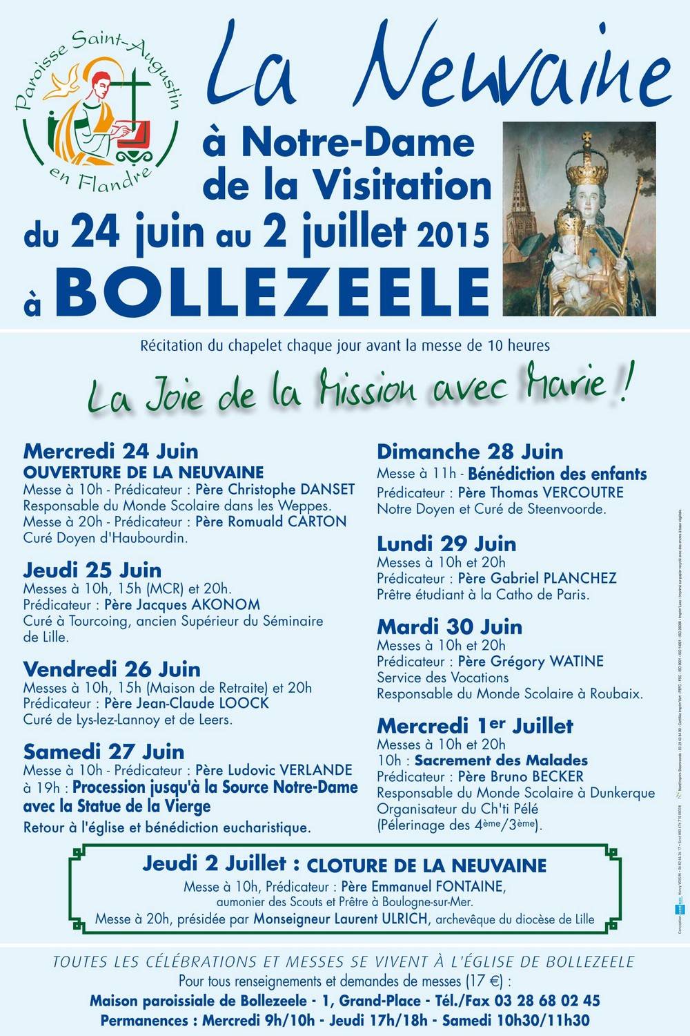 BOLLEZEELE Notre Dame de la Visitation Programme de la neuvaine